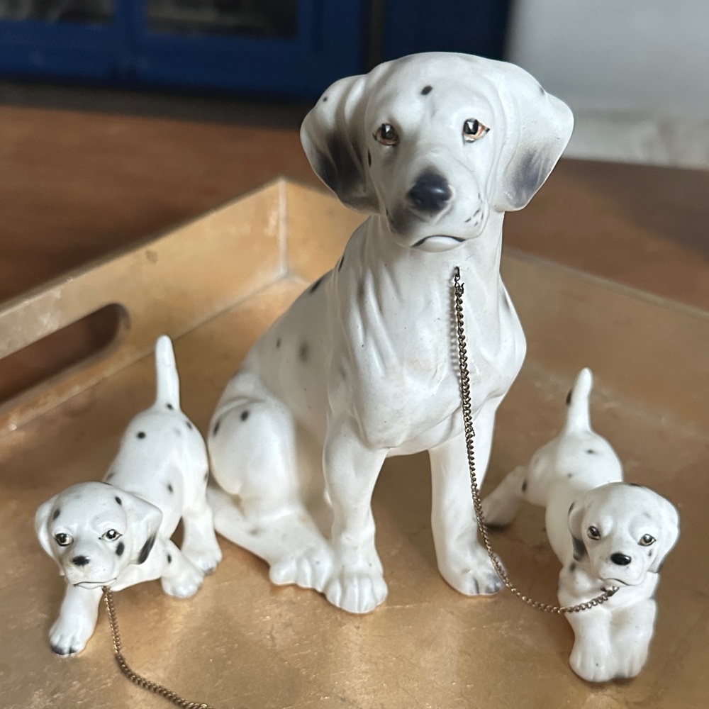 Vintage Porcelain Dalmatian with Two Puppies